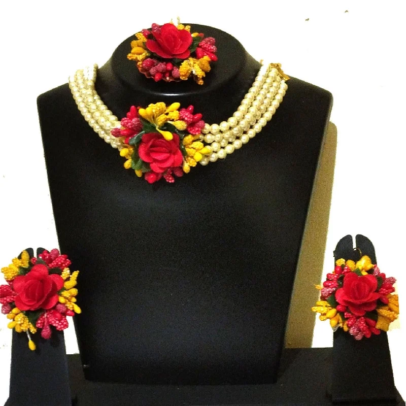 women’s birthstone necklace-Kavyas Kreation Flower Necklace Set for Haldi Ceremony / Baby Shower