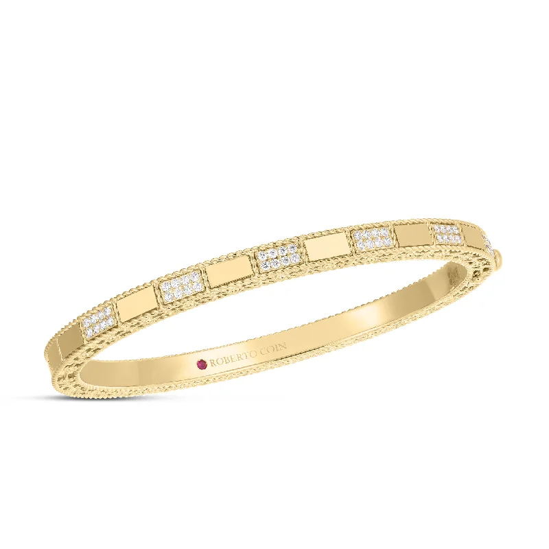 women’s classic gold bangle-18kt Yellow Gold Mosaic Alternating Diamond Bangle