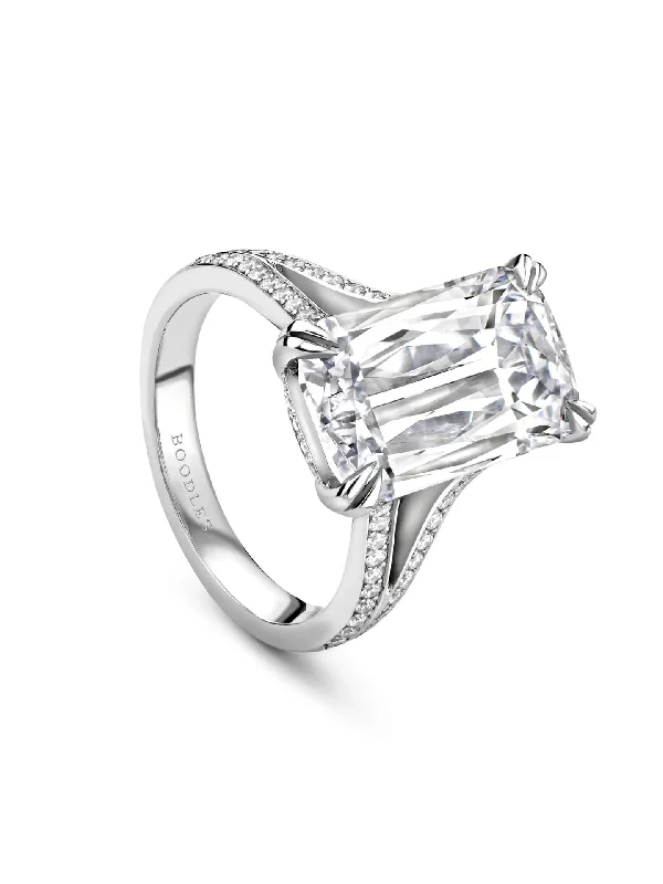 women’s wedding anniversary ring-Ashoka Diamond Split Shoulders Platinum Ring