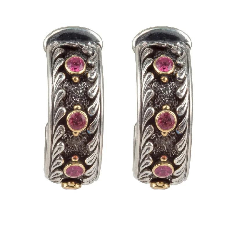 women’s zircon earrings-Sterling Silver and 18K Gold Pink Tourmaline Earrings