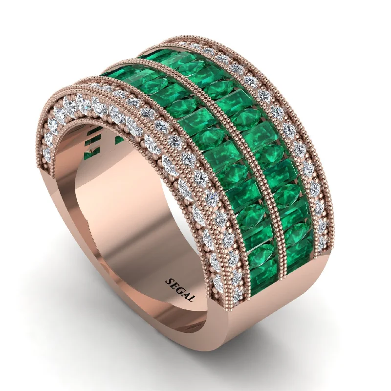 women’s conflict-free diamond engagement rings-Emerald Multi-Row Halo Wedding Band - Blake No. 5