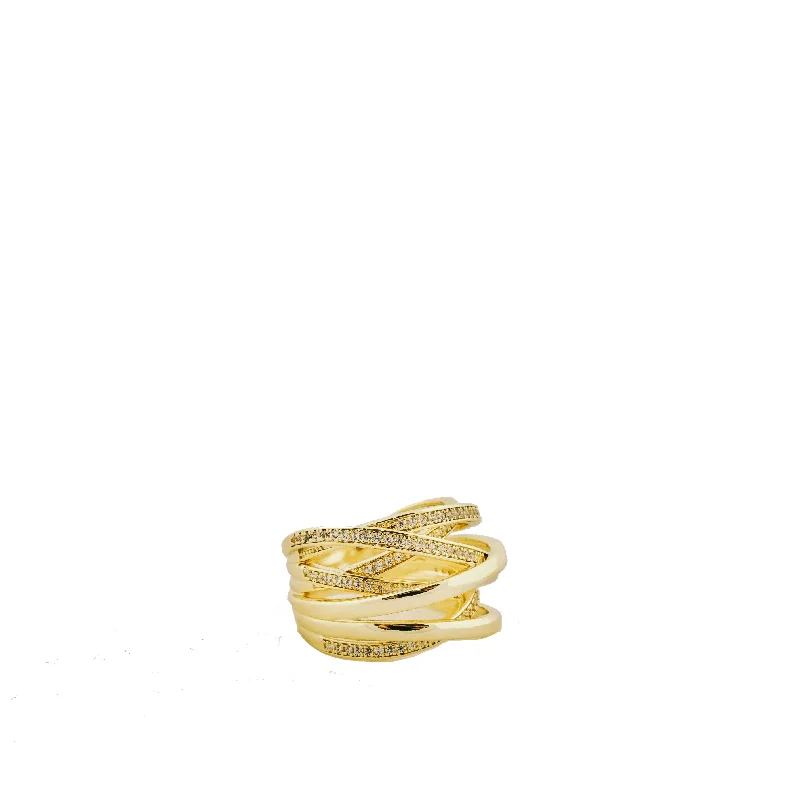 women’s modern ring-gold plated thin criss cross CZ ring