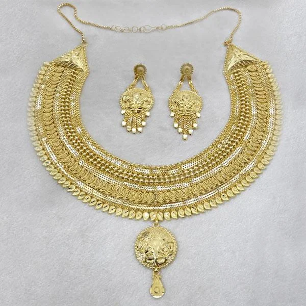 women’s flower necklace-Utkrishtt Forming Gold Plated Copper Necklace Set - 1107862