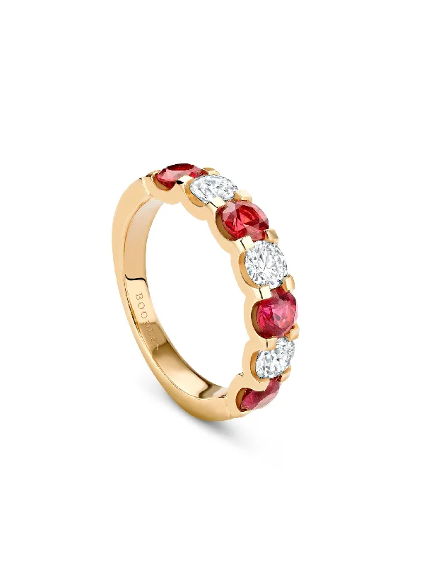 women’s timeless ring-Classic Evermore Medium Ruby Diamond Yellow Gold Eternity Ring