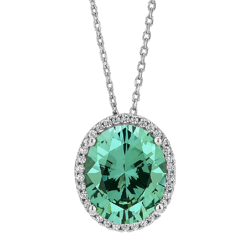 women’s rope chain necklace-Halo necklace with ocean green simulant and 0.27 carats* of diamond simulants in sterling silver