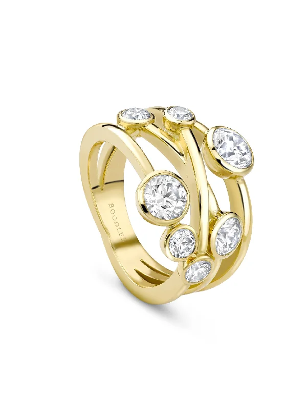 women’s vintage diamond ring-Raindance Seven Diamond Yellow Gold Ring