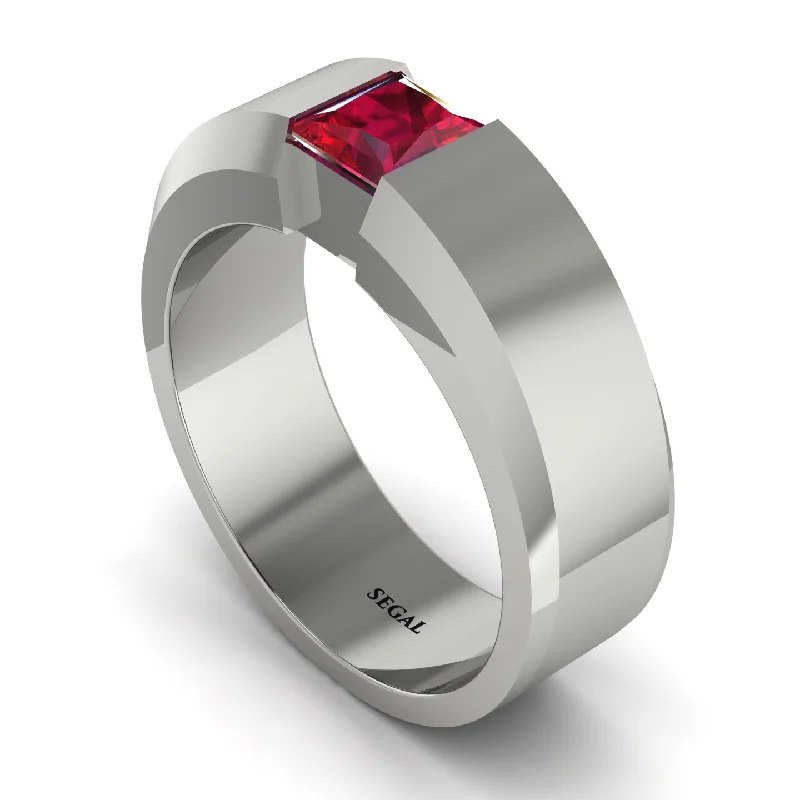 women’s black diamond engagement rings-Princess Cut Ruby Solitaire Wedding Band - Lane No. 12