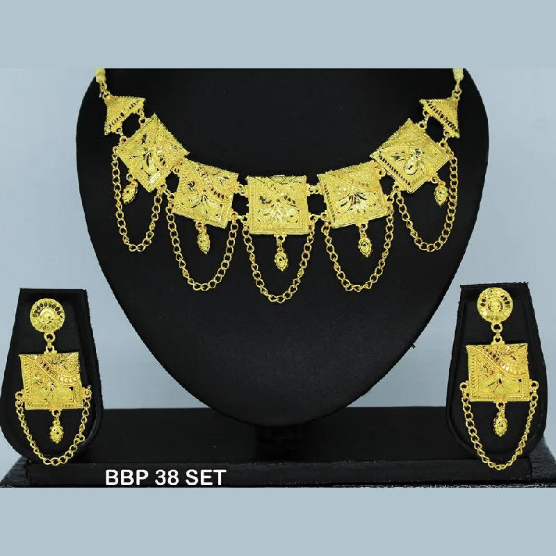 women’s gemstone pendant necklace-Mahavir Forming Gold Necklace Set  - BBP SET 38