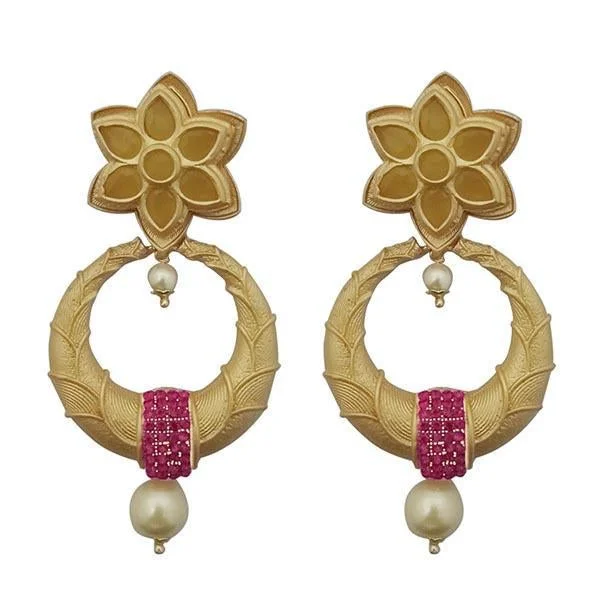 women’s fashion earrings-Kriaa Pink Austrian Stone Pearl Drop Gold Plated Dangler Earrings