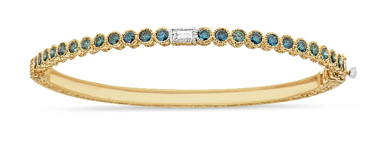 women’s casual bracelet-Blue Diamond & White Sapphire Round Bezel Bangle