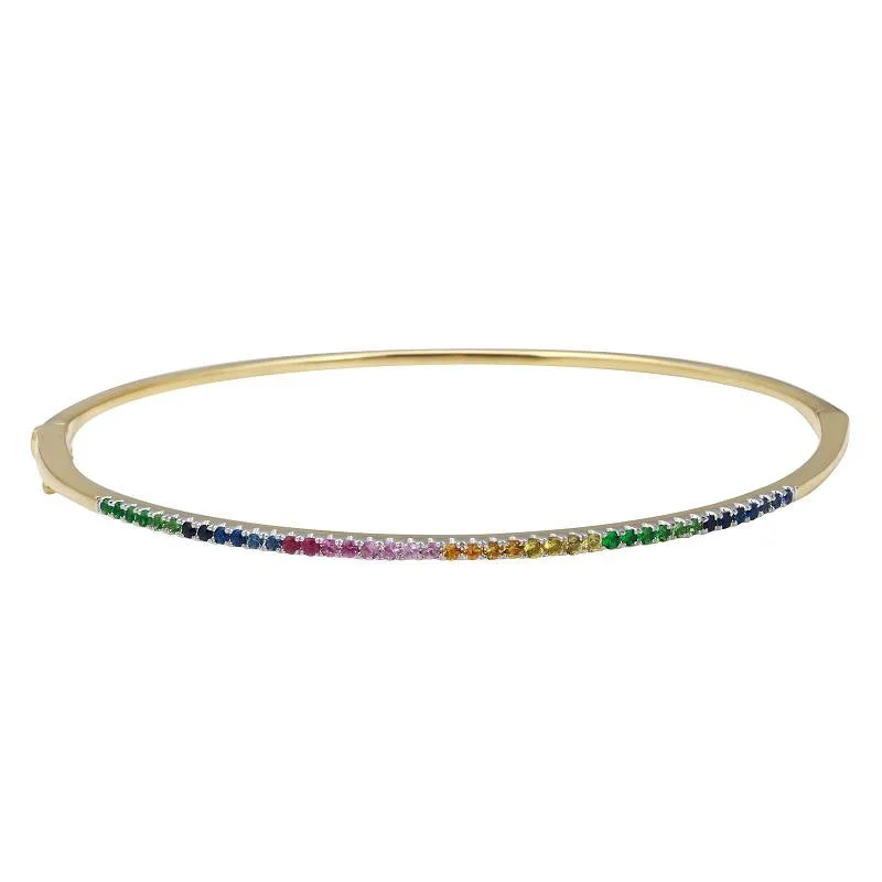 women’s pearl bangle-14k Yellow Gold Rainbow Gemstone Bangle