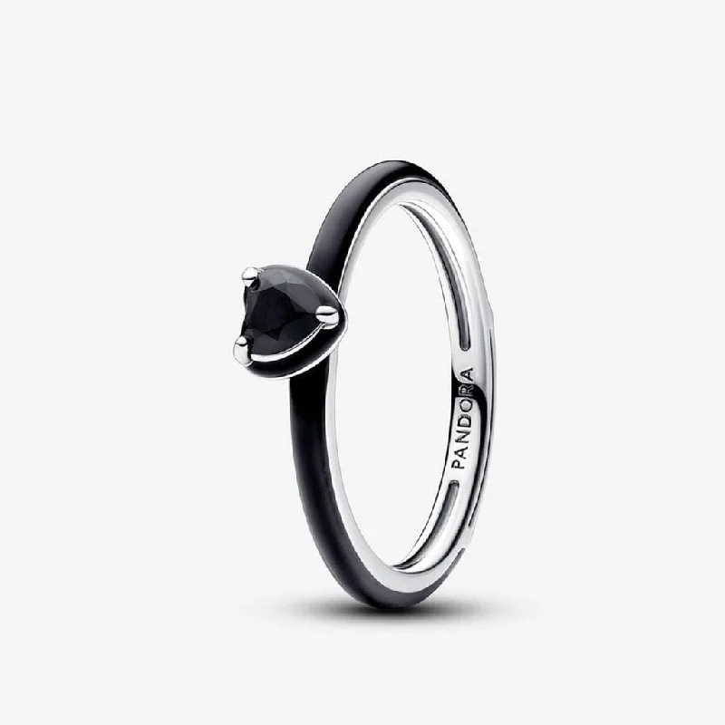 women’s floral gemstone ring-PANDORA : ME Black Chakra Heart Ring - Sterling Silver