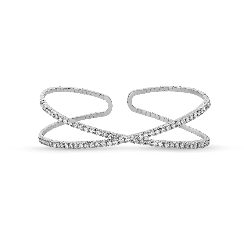 women’s gemstone bracelet-18K White Gold 4/5Ct Diamond Crisscross Bangle