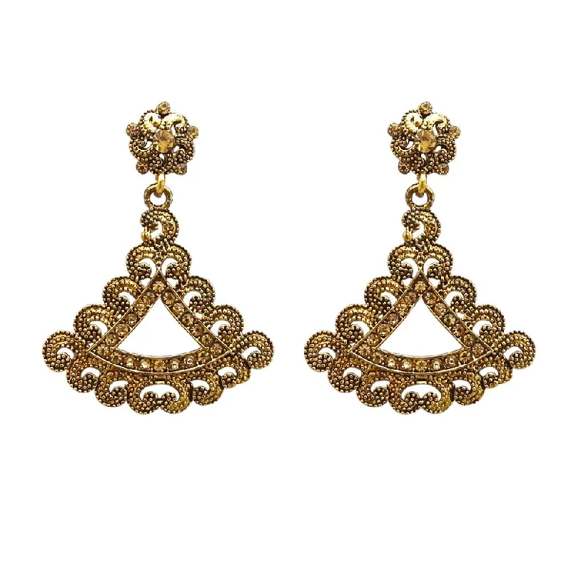 women’s gold earrings-Kriaa Antique Gold Plated Brown Austrian Stone Dangler Earrings