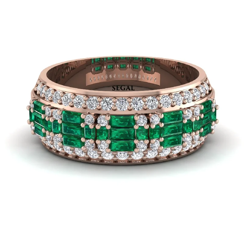 women’s minimalistic engagement rings-Baguette Emerald Eternity Wedding Band - Billy No. 5