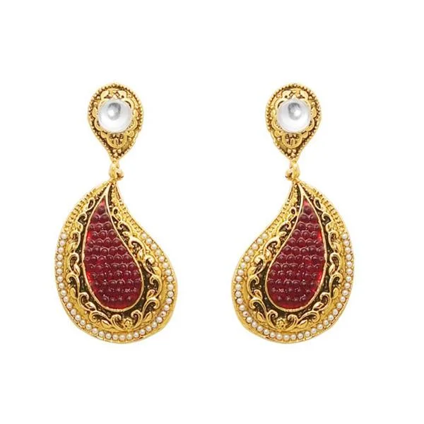 women’s trendy earrings-The99Jewel Zinc Alloy Maroon Stone Dangler Earrings