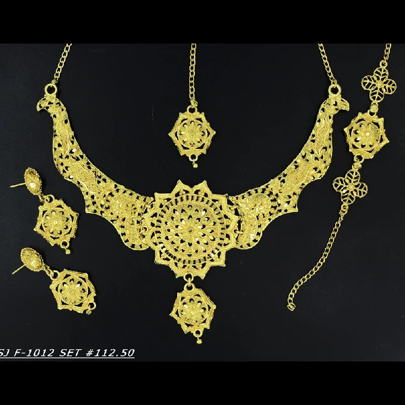 women’s oval pendant necklace-Mahavir Forming Gold Necklace Set   - 36- SJ- F-1012