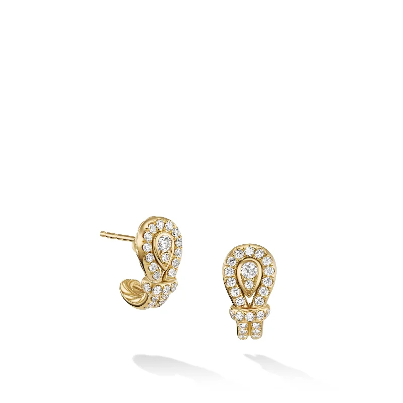 women’s dainty earrings-Thoroughbred Loop Huggie Hoop Earrings in 18K Yellow Gold with Full Pave Diamonds