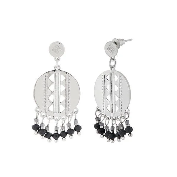 women’s gemstone drop earrings-Urthn Black Beads Silver Plated Dangler Earrings