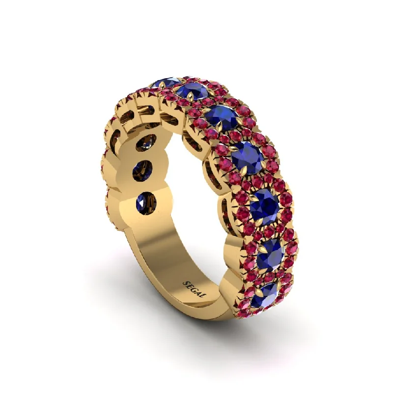 women’s gemstone-studded engagement rings-Sapphire Blossoming Love Halo Wedding Band - Annalise No. 58