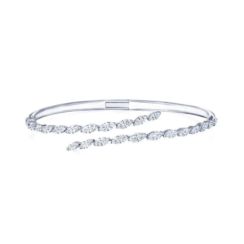 women’s silver bangle-Marquise Diamond Crossover Bangle