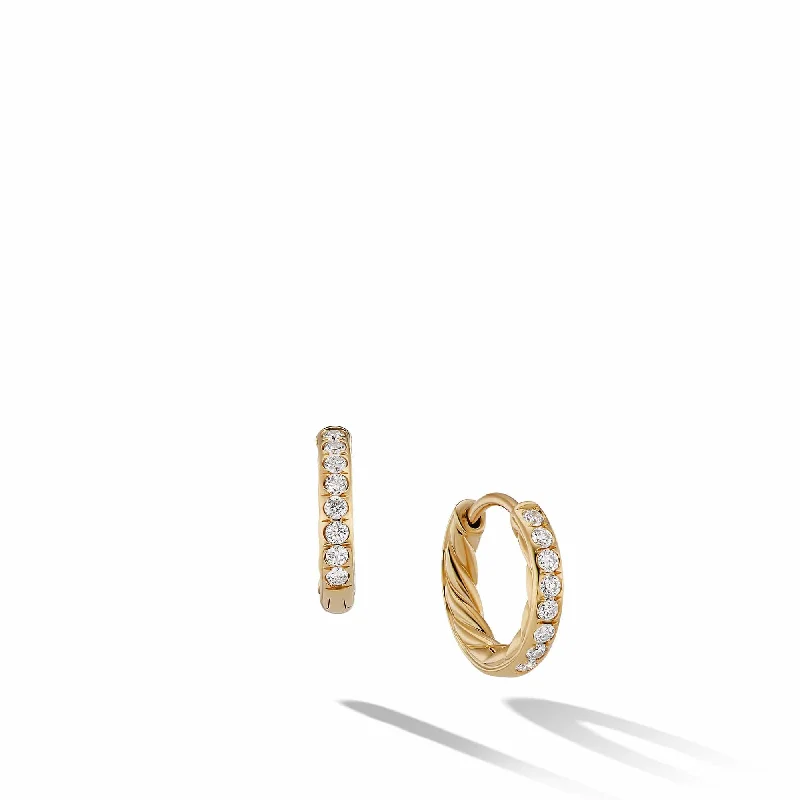 women’s custom-made earrings-Sculpted Cable Huggie Hoop Earrings in 18K Yellow Gold with Pave Diamonds