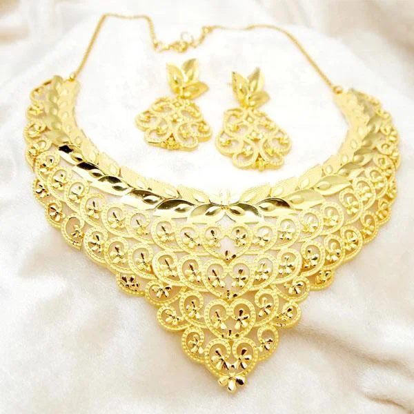 women’s princess-cut necklace-Utkrishtt Copper Forming Gold Plated Necklace Set - 1107812