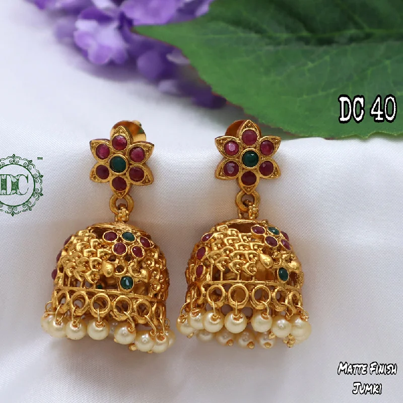 women’s double hoop earrings-Diksha Collection Gold Plated Pota Stone Jhumkis Earrings