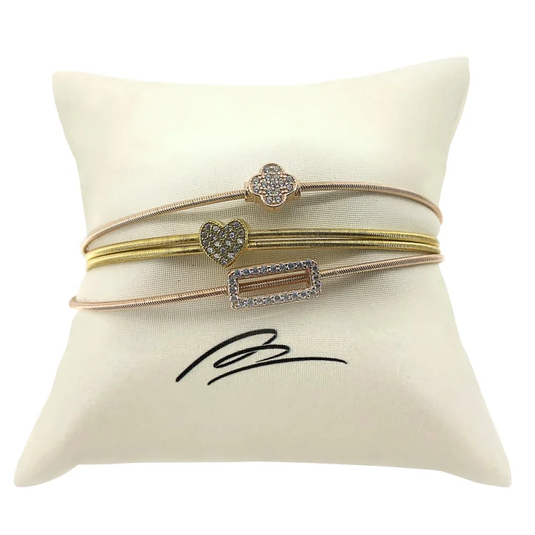 women’s emerald bracelet-Gold Heart Stack