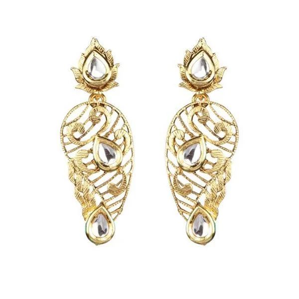 women’s long earrings-The99Jewel Gold Plated White kundan Danglers Earrings