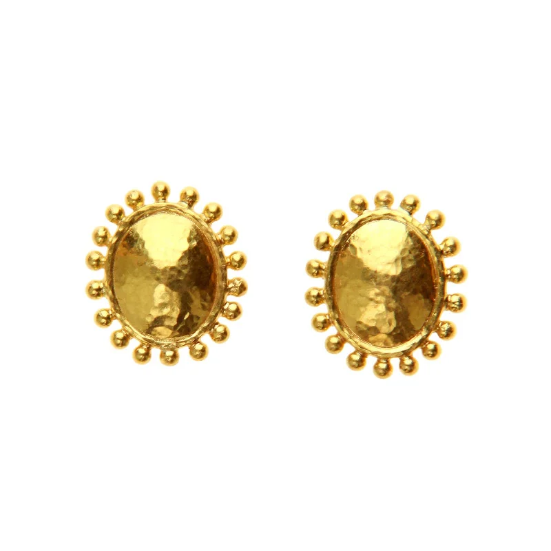 women’s gold drop earrings-Vertical Oval Granulated Gold Dome Stud Earrings