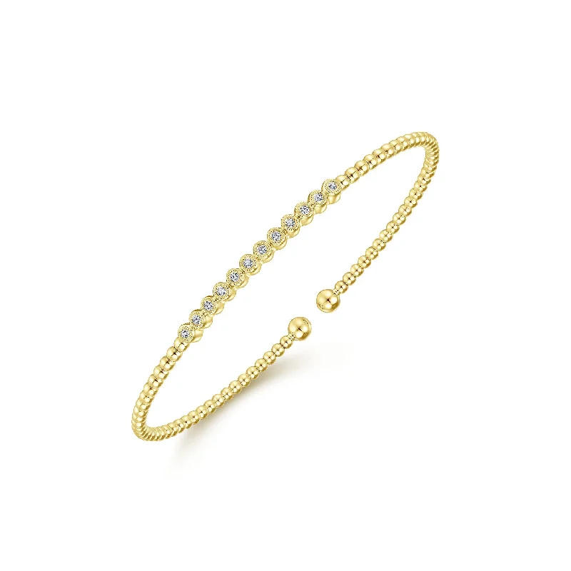 women’s modern bracelet-14K Yellow Gold Diamond Bezeled Top Bead Cuff