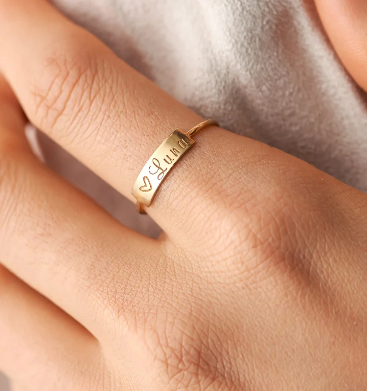 women’s gemstone ring-Small Personalized Bar Ring