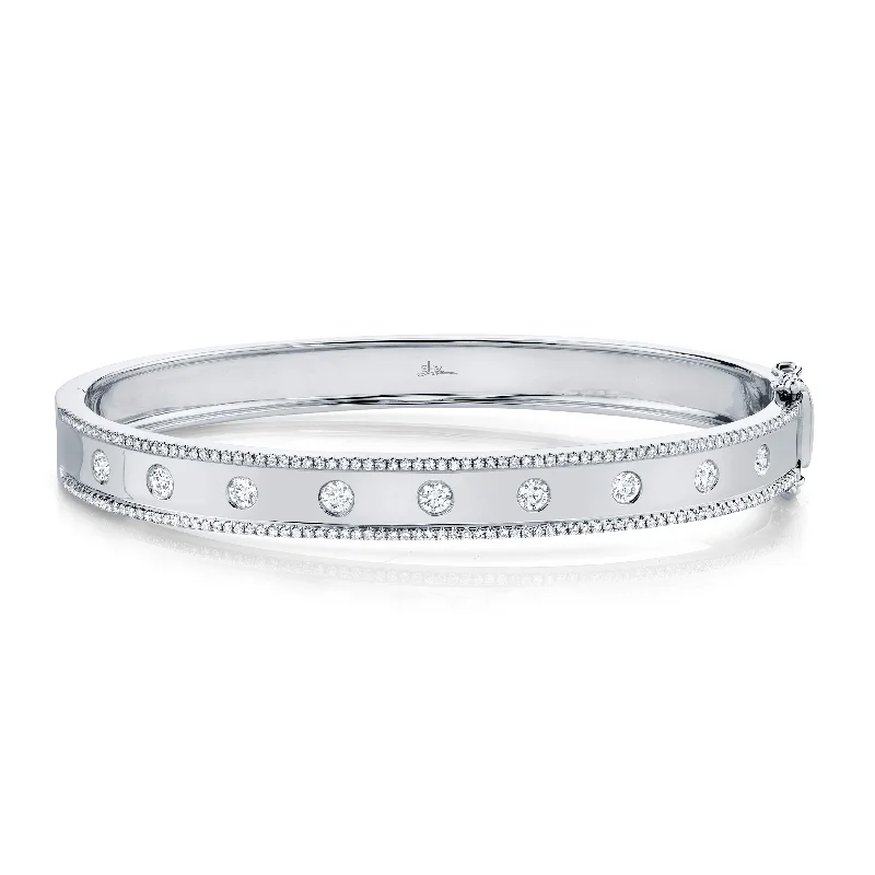 women’s thick bangle-14K White Gold Diamond Border Hinged Bangle (Medium)