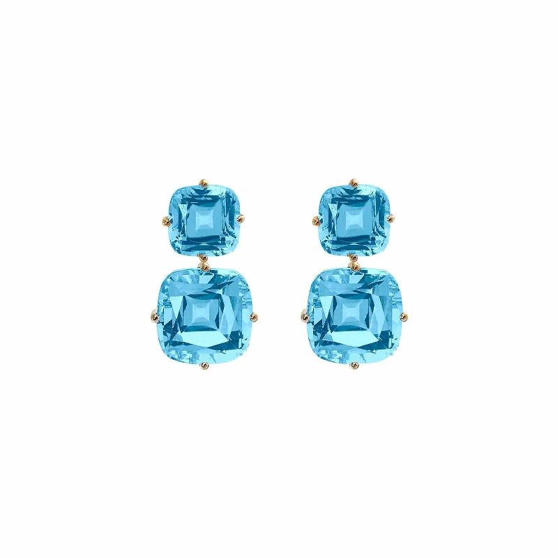 women’s handmade earrings-Blue Topaz Two-Tier Earrings