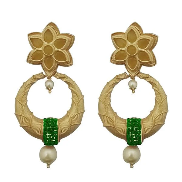 women’s custom earrings-Kriaa Green Austrian Stone Pearl Drop Gold Plated Dangler Earrings