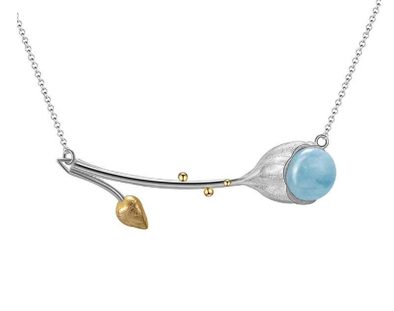 women’s minimalist chain necklace-Aquamarine Lotus Bud Necklace