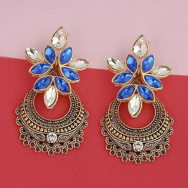 women’s diamond stud earrings-Kriaa Gold Plated Blue Kundan Stone Dangler Earrings - 1315524F