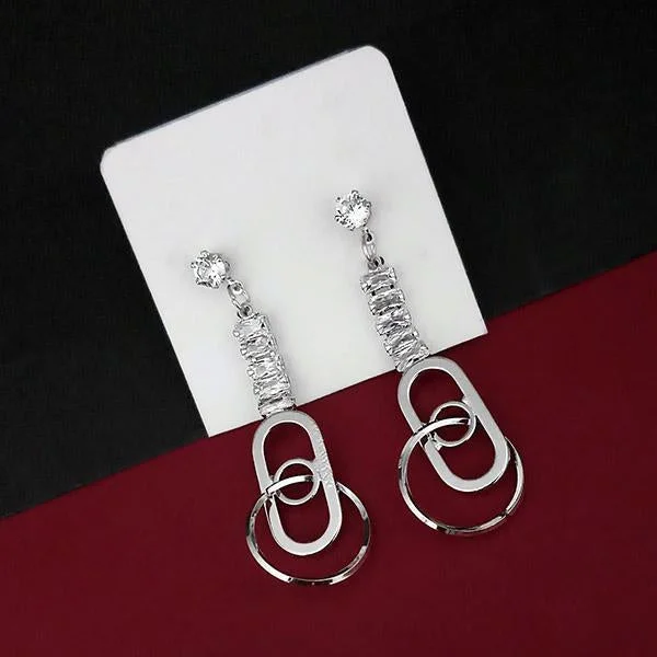 women’s floral earrings-Urthn Silver Plated AD Stone Dangler Earrings - 1315803B