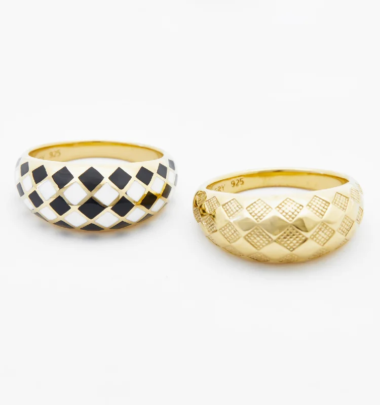 women’s minimalist ring-Checker Rings - Set of 2