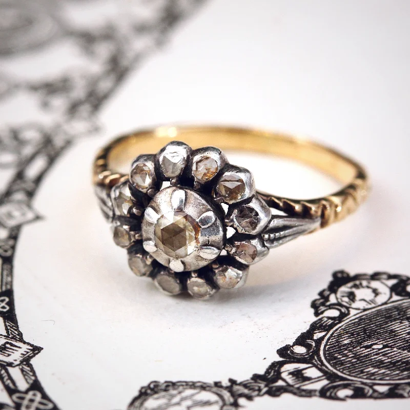 women’s elegant ring-Georgian Styled Dutch Rose Cut Diamond Cluster Ring