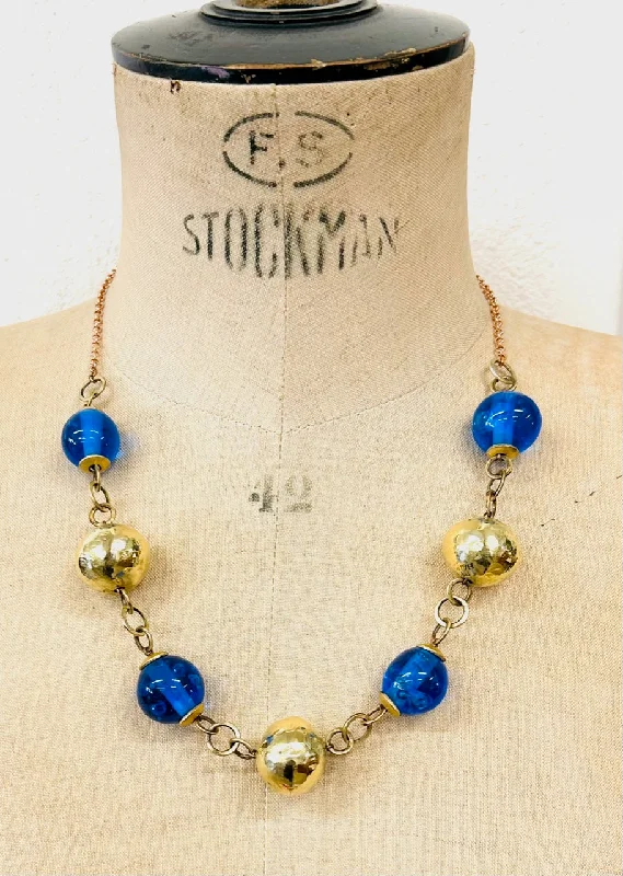 women’s ethnic necklace-Murano glass and brass beads short necklace