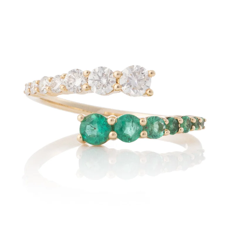 women’s rose gold ring-Gradient Emerald and Diamond Bypass Ring