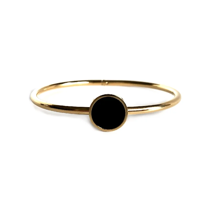 women’s silver bangle-Black Circle Bangle