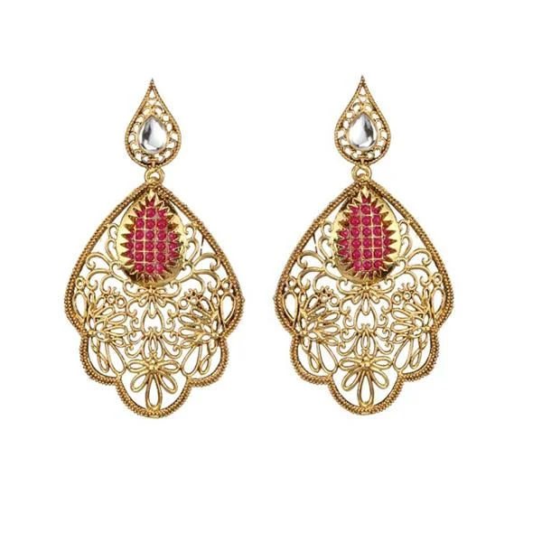 women’s huggie earrings-The99jewel  Gold Plated Maroon Stone Kundan Dangler Earrings