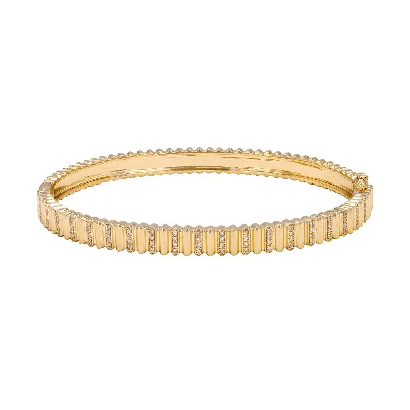 women’s luxury silver bracelet-14K Yellow Gold Diamond Pleated Bangle