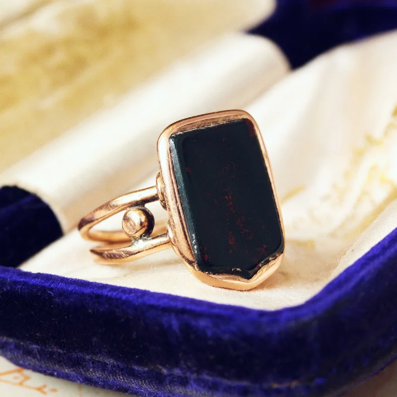 women’s oval-cut ring-Antique Georgian Bloodstone Seal Signet Ring