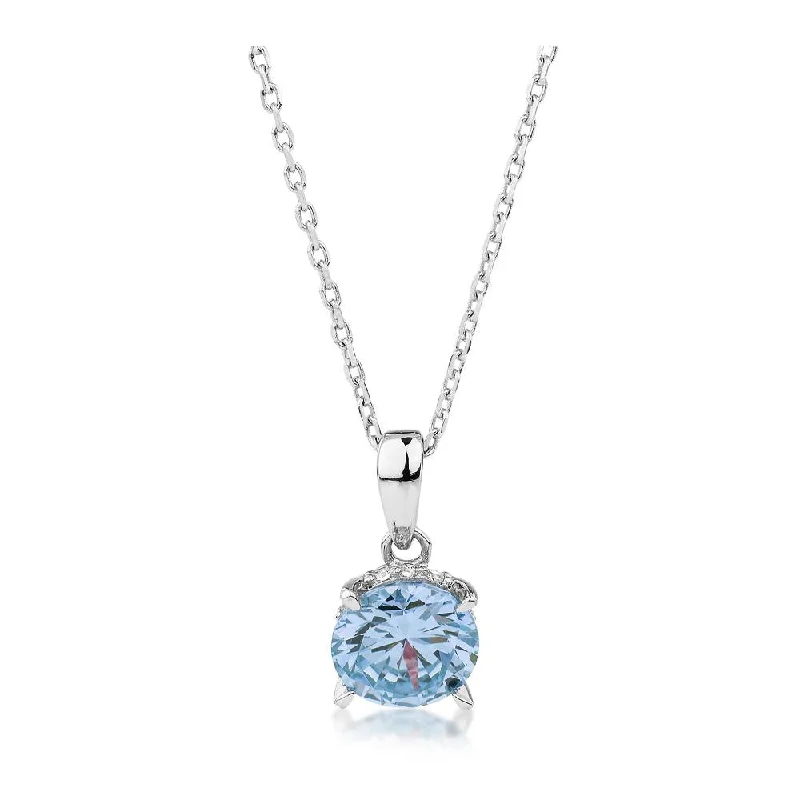 women’s eternity necklace-Round Brilliant solitaire necklace with blue topaz simulant in sterling silver