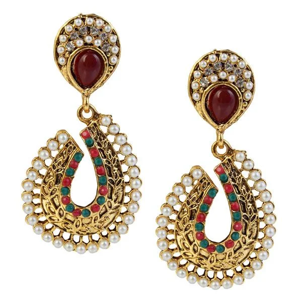 women’s gold hoop earrings-Kriaa Maroon Austrian Stone Dangler Earrings