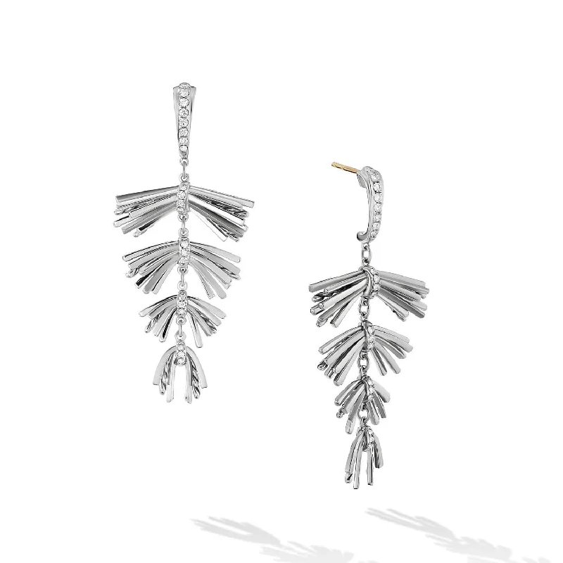 women’s pearl stud earrings-Angelika Fringe Drop Earrings in Sterling Silver with Pave Diamonds